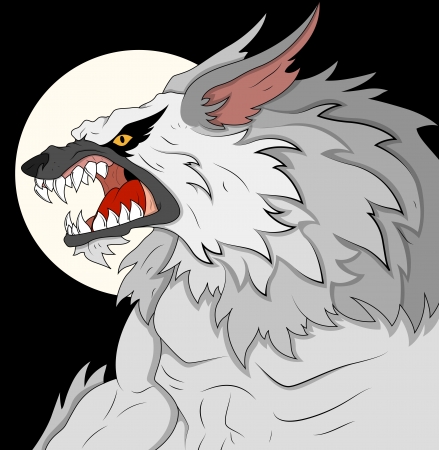 Classic Werewolf Vector Illustration with Moonのイラスト素材