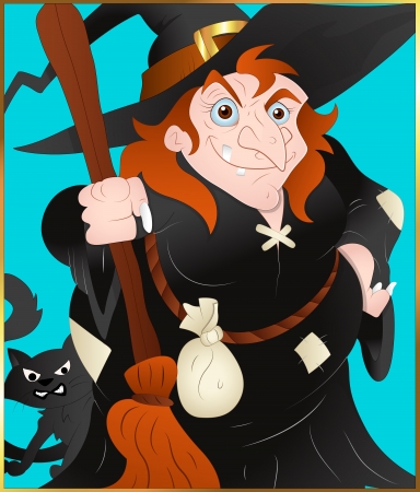 Witch Lady Vector with broomのイラスト素材