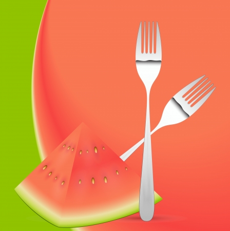 Watermelon with Forks Spoons Vectorのイラスト素材