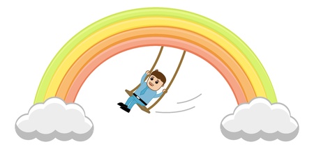Man Swinging on Rainbowのイラスト素材