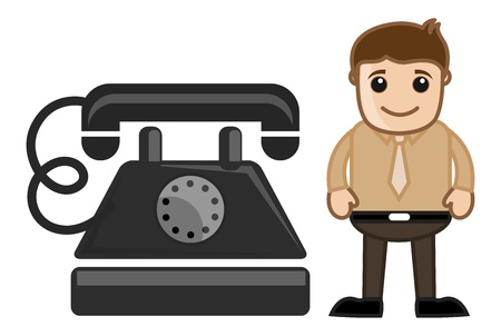 Cartoon Man with an Old Phoneのイラスト素材