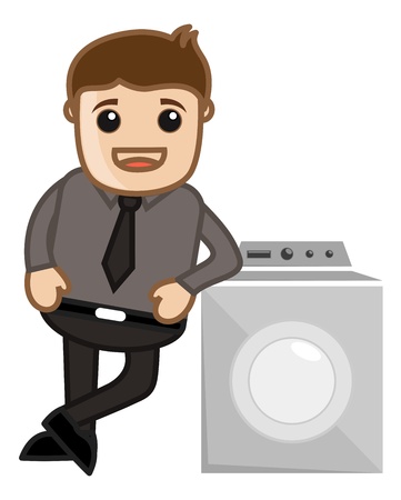 Man Standing with Washing Machineのイラスト素材