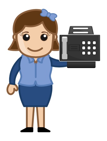 Fax Machine with Office girl Characterのイラスト素材