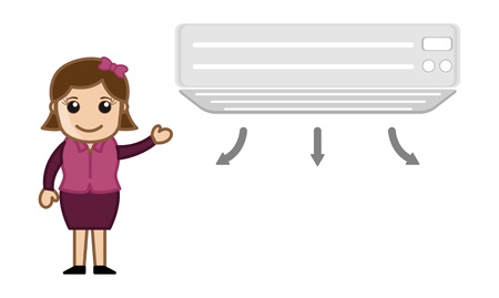 Air Conditioner with Office girl Characterのイラスト素材