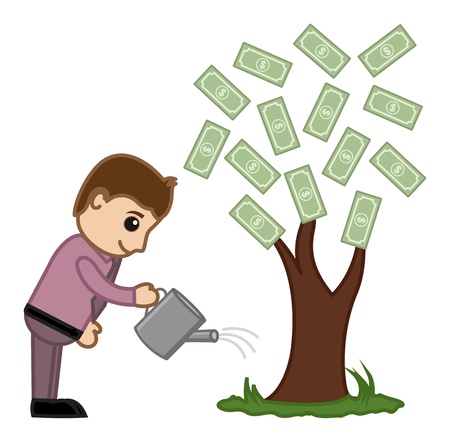 Watering Money Tree - Vector Illustrationのイラスト素材