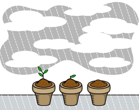 Plants Pots in Rain - Vectorのイラスト素材