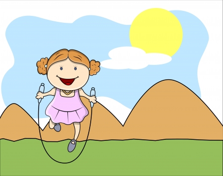 Girl Skipping Rope - Kids - Vector Illustrationのイラスト素材