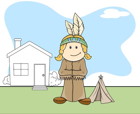 Red Indian - Kids - Vector Illustrationのイラスト素材