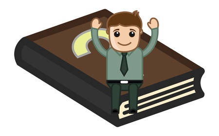 Man with FAQ Book - Cartoon Office Vector Illustrationのイラスト素材