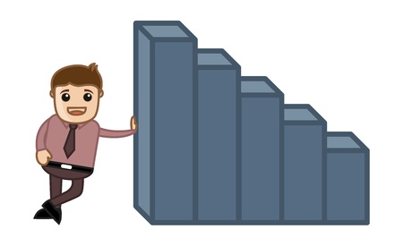 Man Showing Decreasing 3d Graph During the Year - Business Cartoon Character Vectorのイラスト素材