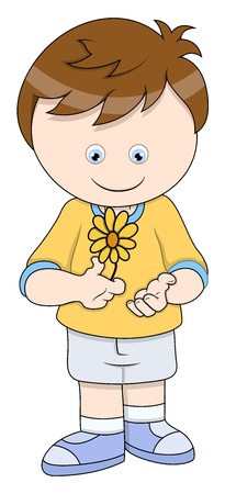 Little Boy with Flower - Vector Cartoon Illustrationのイラスト素材