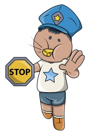 Kid Playing Traffic Police Game - Vector Cartoon Illustrationのイラスト素材