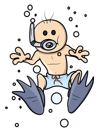 Scuba Diving Kid - Vector Cartoon Illustrationのイラスト素材