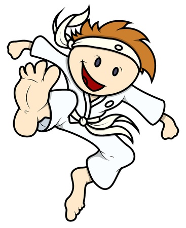 Kid Doing Karate - Vector Cartoon Illustrationのイラスト素材