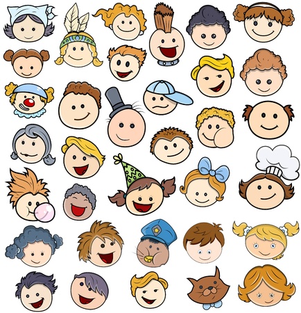 Various Kids Happy Faces - Vector Illustrationsのイラスト素材