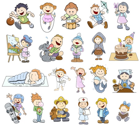 Set Of Various Cartoon Kids Illustrationsのイラスト素材