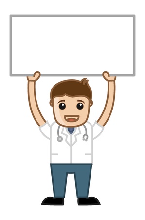 Doctor with Blank Banner - Medical Cartoon Charactersのイラスト素材
