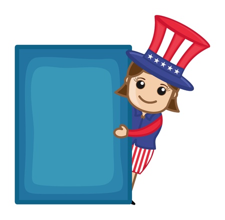 Uncle Sam Girl with Blank Banner - Business Cartoon Charactersのイラスト素材