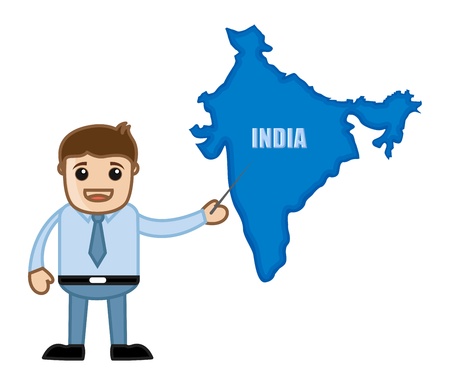 Showing India Map - Business Office Cartoon Characterのイラスト素材