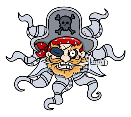 creepy octopus head captain pirate - Vector Cartoon Illustrationのイラスト素材