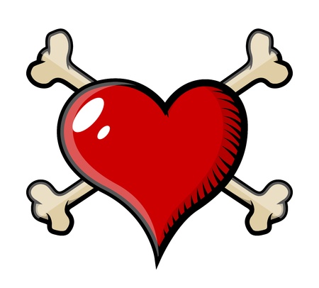 crossed bones heart tattoo - Vector Cartoon Illustrationのイラスト素材