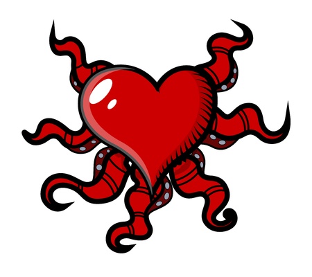 creepy octopus head heart - Vector Cartoon Illustrationのイラスト素材