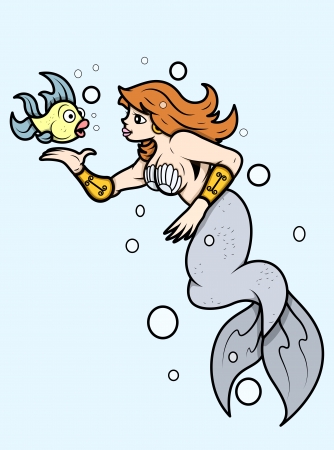 Mermaid with a Fish - Vector Illustrationのイラスト素材