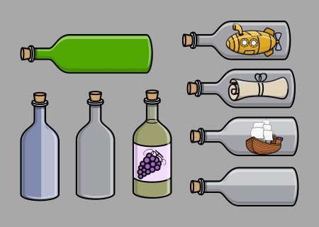 Empty Old Cork Bottles - Cartoon Vector Illustrationのイラスト素材