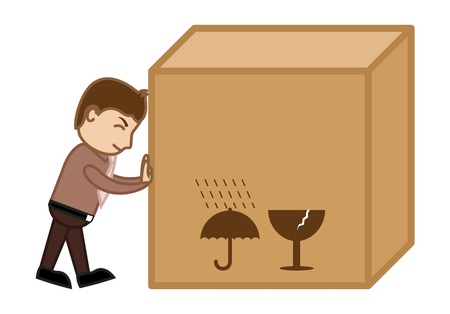 Pushing a Big Box - Business Cartoonのイラスト素材