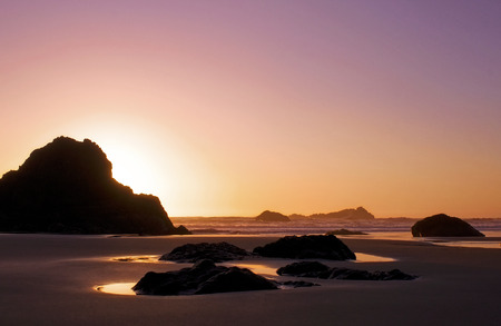 ocean calm pink sky sunsetの写真素材