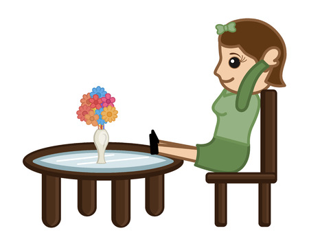 Cartoon Woman Taking Rest on Chairのイラスト素材