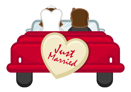 Just Married - Couple Going from Honeymoon - Cartoon Vectorのイラスト素材