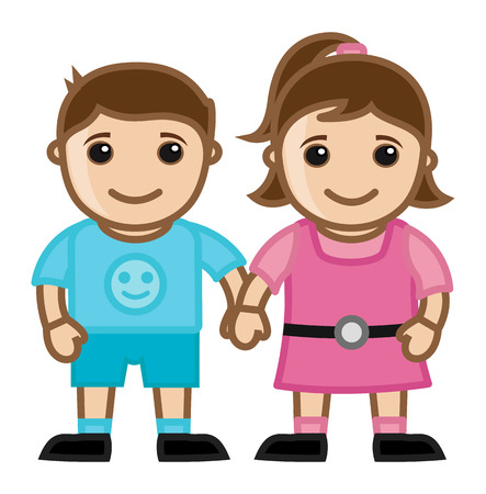 Girl and Boy - Cute Kids - Vector Character Cartoon Illustrationのイラスト素材
