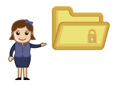 Folder Security Concept - Vector Character Cartoon Illustrationのイラスト素材