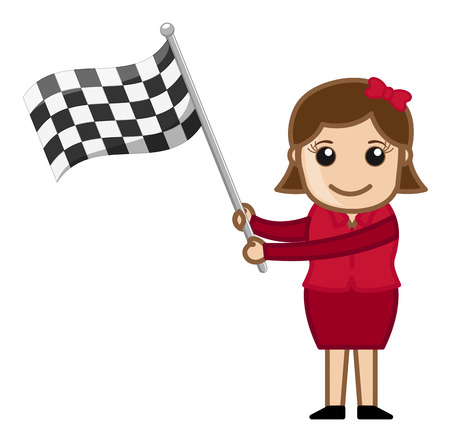 Cartoon Vector Character - Girl Holding a Racing Flagのイラスト素材