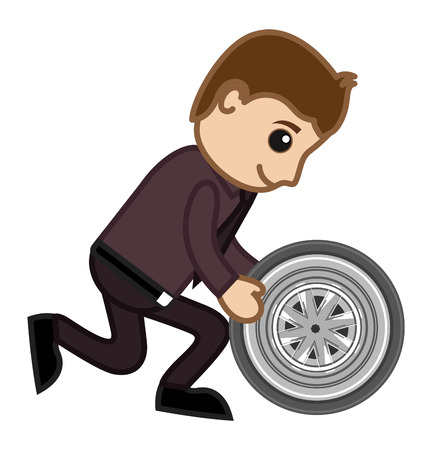 Cartoon Vector - Changing the Vehicle Wheelのイラスト素材