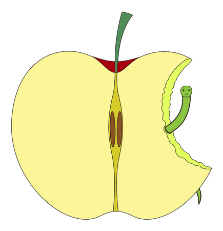 Eaten Half Apple with Wormのイラスト素材