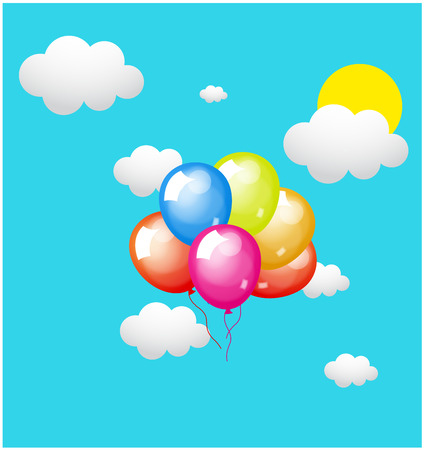 Balloons Flying in Sky with Cloudsのイラスト素材
