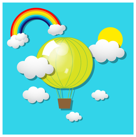 Air Balloons with Rainbow and Cloudsのイラスト素材