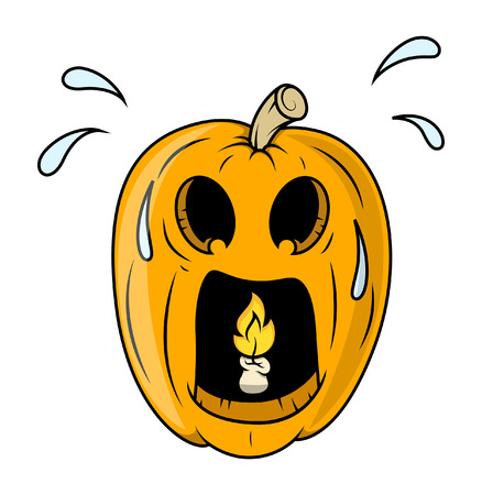 frightened jack-o-lantern with burning candle inside - halloween vector illustrationのイラスト素材