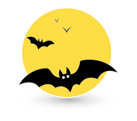 bats flying in full moon background vectorのイラスト素材
