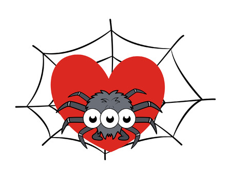 spider on web showing heart - halloween vector illustrationのイラスト素材