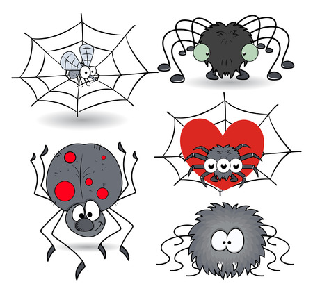 set of cartoon funny spiders vector illustrationsのイラスト素材