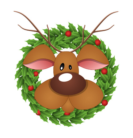 Reindeer Face on Laurel Wreathのイラスト素材