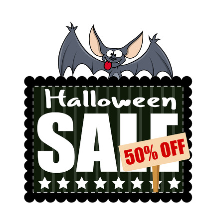 Halloween Sale Banner with Cartoon Batのイラスト素材