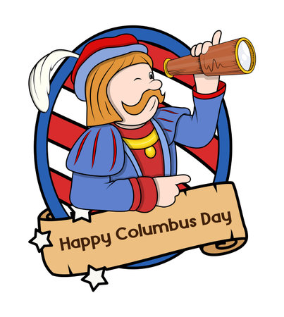 Columbus Day Cartoon Man with Telescope Vectorのイラスト素材