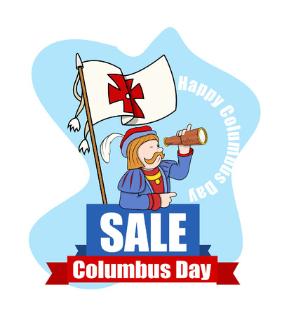 Columbus Day Sale Cartoon Man Graphic Bannerのイラスト素材