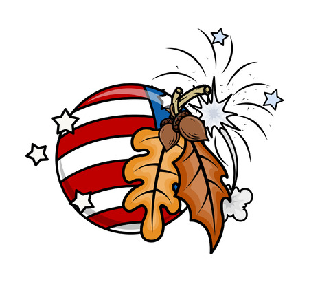 Oak Nuts Leaves USA Flag Globe Vectorのイラスト素材