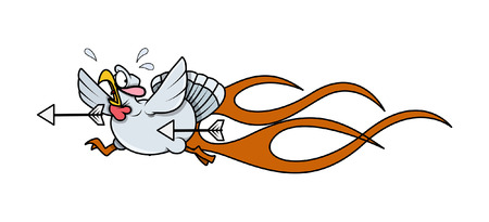 Funny Scared Turkey Running from Arrows and Fire Vector Graphicのイラスト素材