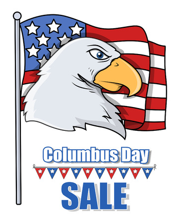 Columbus Day Sale  Banner with Eagle Head and USA Flag Vectorのイラスト素材
